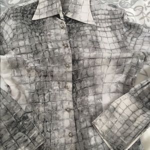 100% Silk Shirt Crystal Buttons/French Cuffs